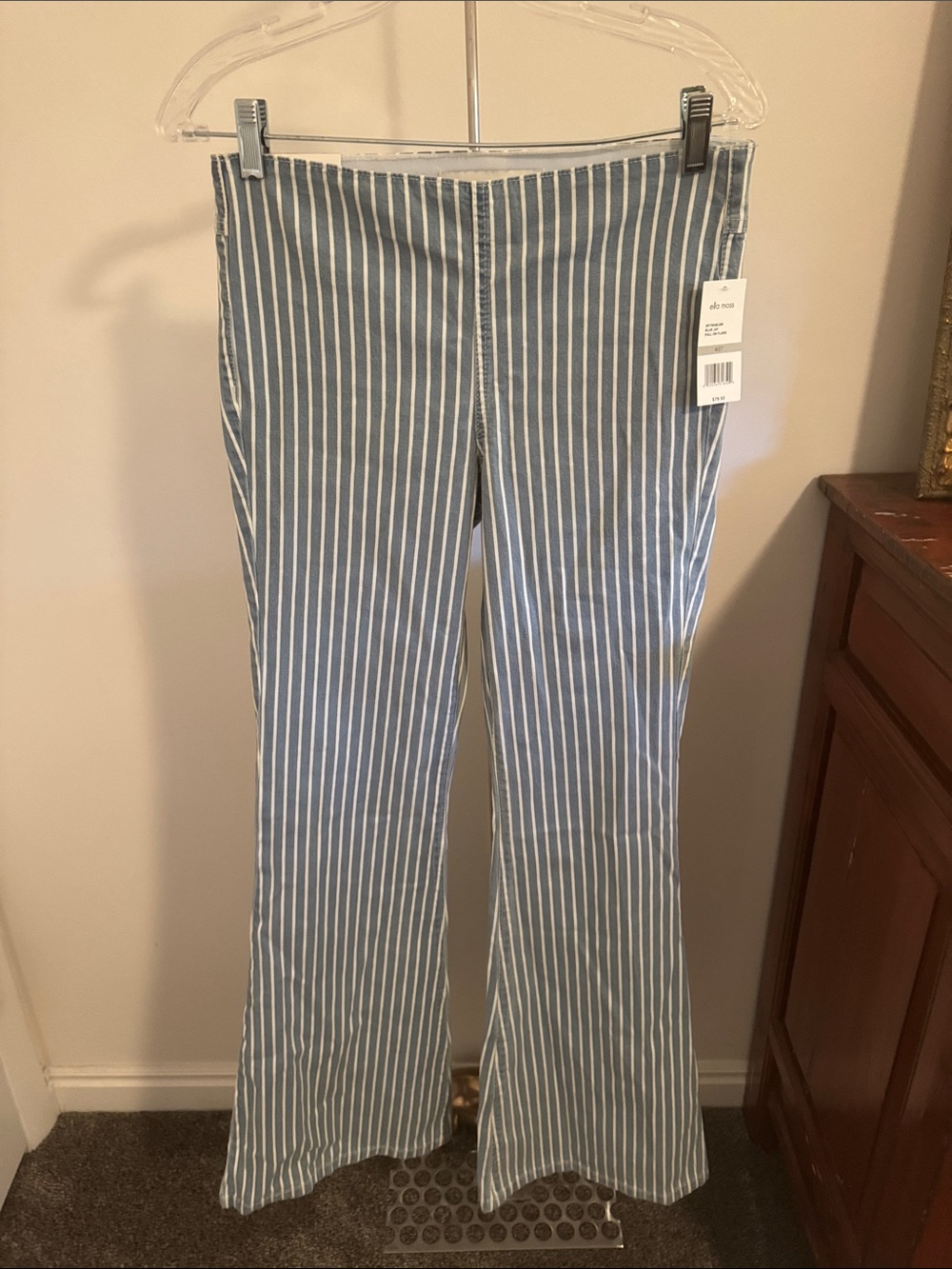 Ella Moss Striped Blue Pull On Stretch Flare Pants